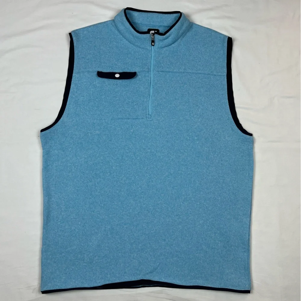 Footjoy Mens Fleece Golf Vest XL Light Baby Blue 1/2 Zip Flap Pocket Pullover B1